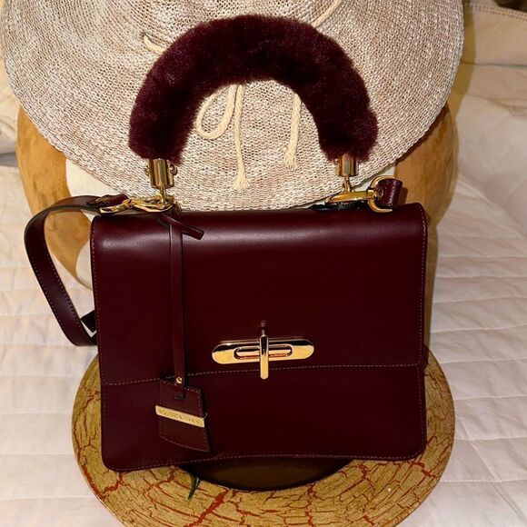 Roberta Prani Genuine Leather Burgundy “Chianti” Fur Handle Crossbody Bag - Picture 1 of 13